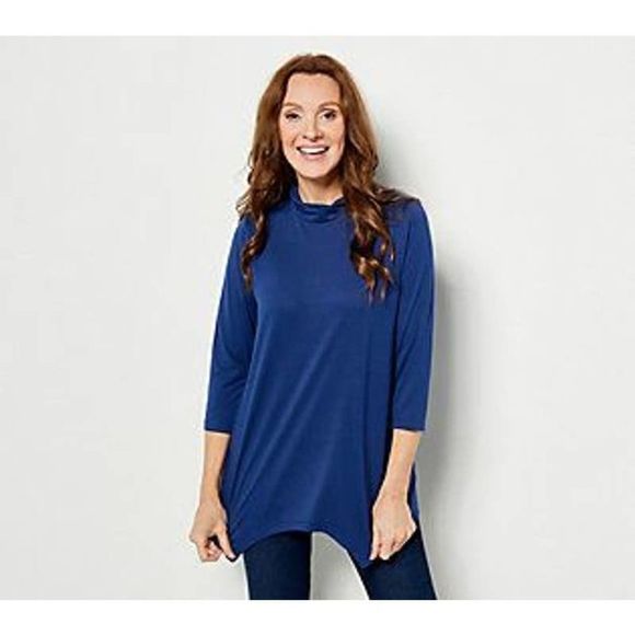 LOGO Principles by Lori Goldstein 3/4 Sleeve Mock Neck WOMENS Top blue - Picture 4 of 4